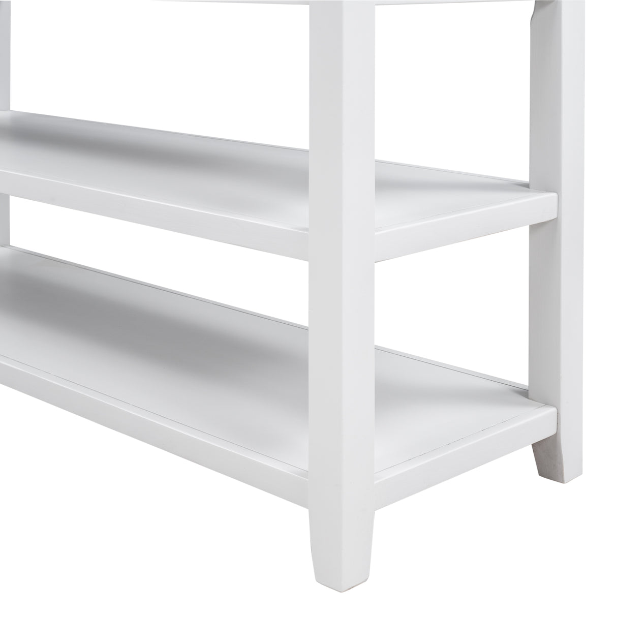 Retro Design Console Table with Two Open Shelves, Pine Solid Wood Frame and Legs for Living Room (Antique White) - V.I.P Digital Presence