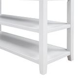 Retro Design Console Table with Two Open Shelves, Pine Solid Wood Frame and Legs for Living Room (Antique White) - V.I.P Digital Presence