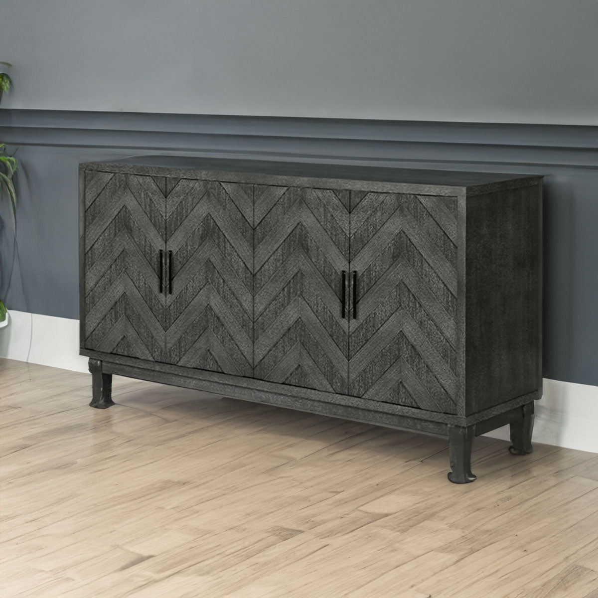 Stronger Vintage Style Buffet Cabinet Lacquered Accent Storage 4 Door Wooden Cabinets Taupe Grey - V.I.P Digital Presence