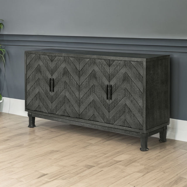 Stronger Vintage Style Buffet Cabinet Lacquered Accent Storage 4 Door Wooden Cabinets Taupe Grey - V.I.P Digital Presence
