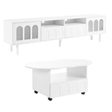 Two sets of ON-TRANS cream style TV stands and coffee tables, suitable for TVs under 80 inches, white - V.I.P Digital Presence