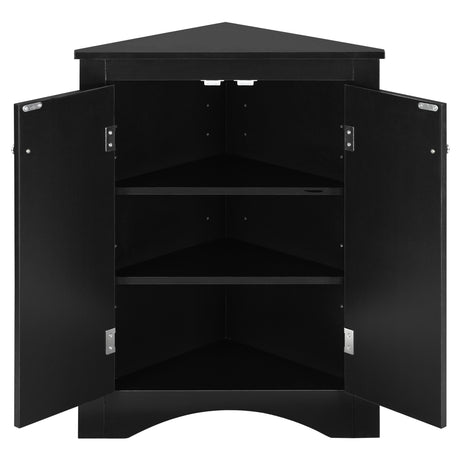 Black Triangle Bathroom Storage Cabinet with Adjustable Shelves, Freestanding Floor Cabinet for Home Kitchen - V.I.P Digital Presence