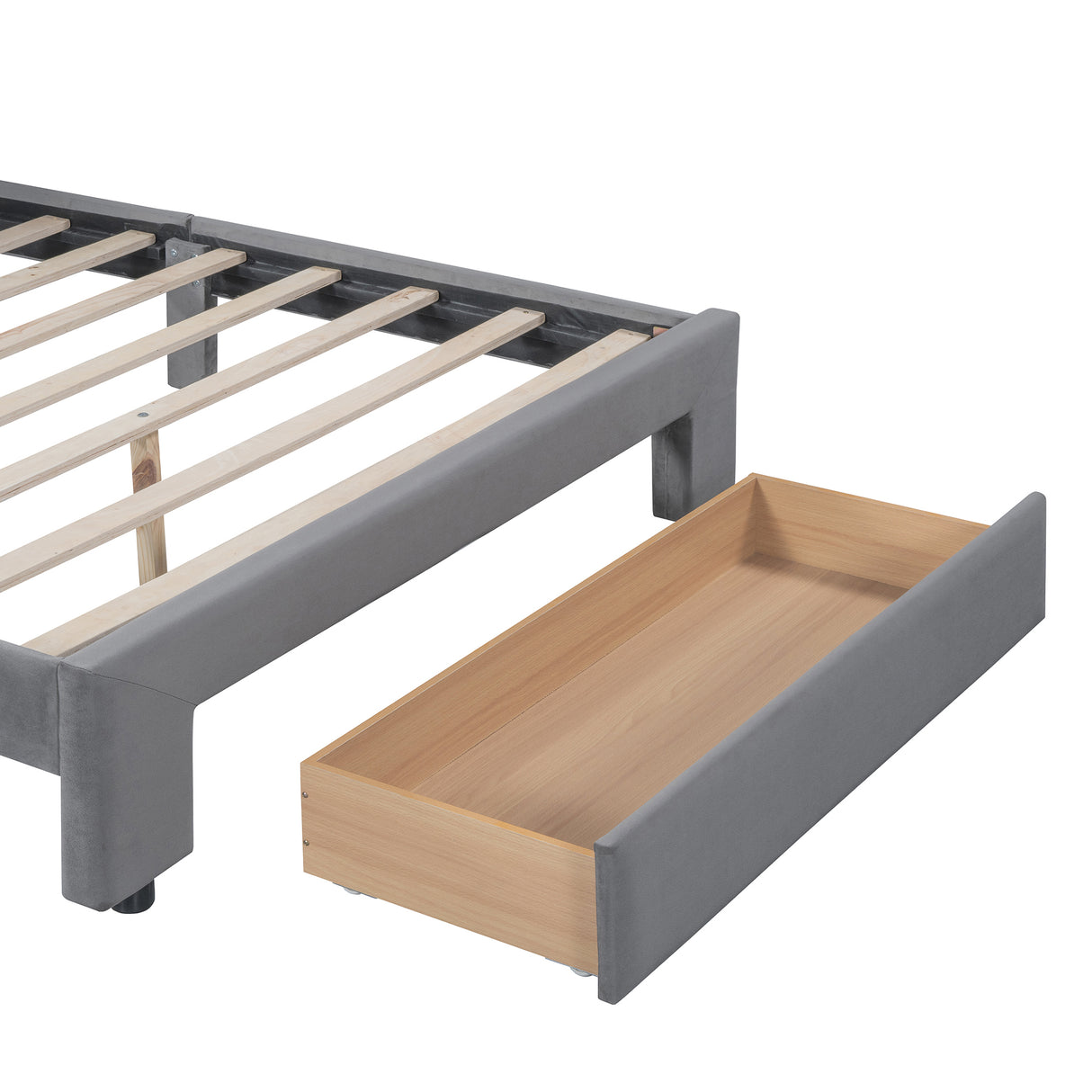 Full Size Storage Bed Velvet Upholstered Platform Bed with a Big Drawer - Gray - V.I.P Digital Presence