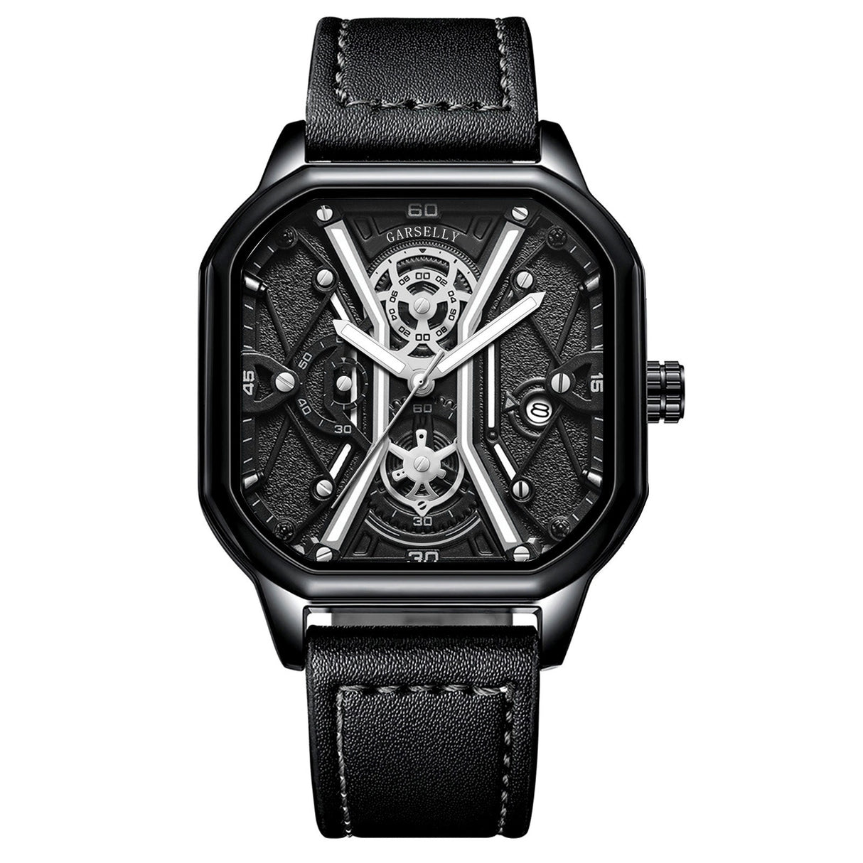 POEDAGAR Fashion Men Luxury Wristwatches Chronograph Luminous Waterproof Date Man Watch Square Dial Leather Quartz Men's Watches - V.I.P Digital Presence