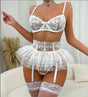 Sexy lingerie mesh garter belt lace embroidery gathering ultra-thin bra three piece set bra set - V.I.P Digital Presence