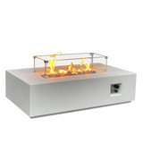 52 Inch Outdoor Concrete Propane gas rectangle Fire Pit table in Antique white color - V.I.P Digital Presence