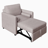 3 in 1 Convertible Sleeper Chair with Adjustable Backrest, Lounger Chair Turns Into Bed, Single Bed for Living Room, Linen, Tan - V.I.P Digital Presence