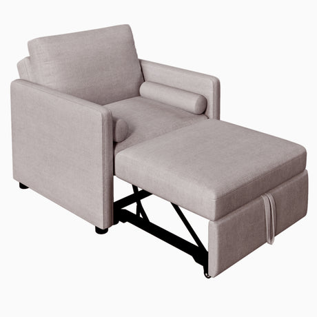 3 in 1 Convertible Sleeper Chair with Adjustable Backrest, Lounger Chair Turns Into Bed, Single Bed for Living Room, Linen, Tan - V.I.P Digital Presence