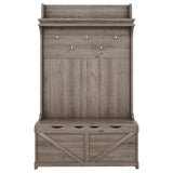 Hall tree with storage desk, entrance desk with drawers and 5 hooks, display rack,Oak - V.I.P Digital Presence
