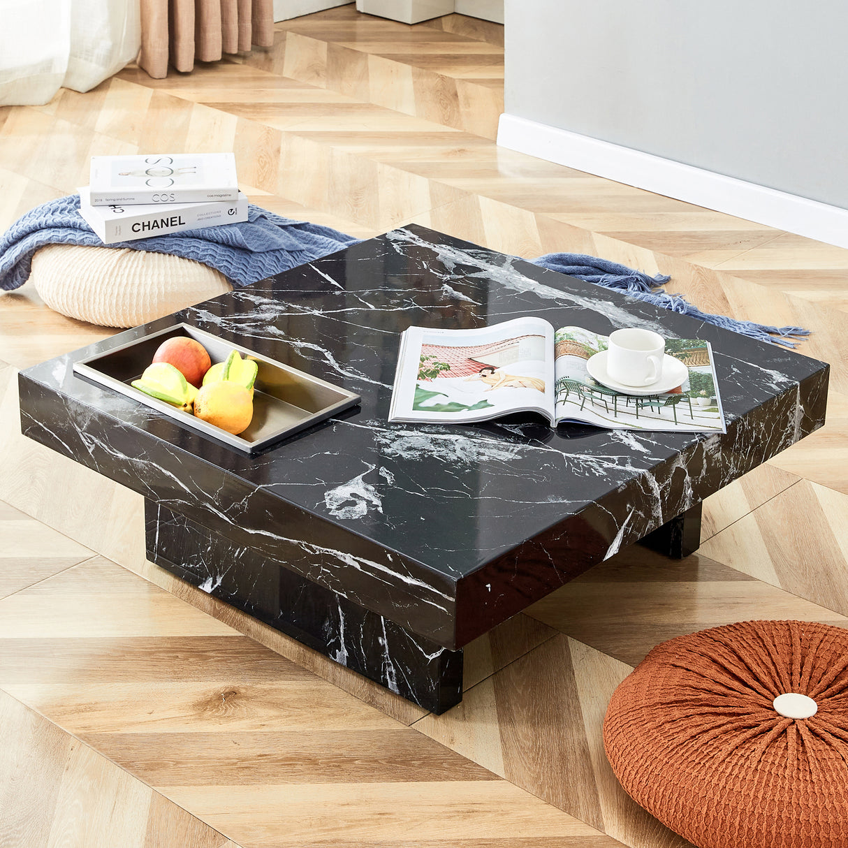 A modern and practical coffee table made of MDF material with black patterns - V.I.P Digital Presence