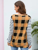 Plaid Striped Round Neck Long Sleeve T-Shirt - V.I.P Digital Presence