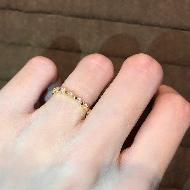 Real 925 Sterling Silver 14K Gold Plating Rings for Women European and American Simple Light Luxury Zircon Ring - V.I.P Digital Presence