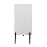 Modern characteristic storage cabinet side panel with glass sliding door and 3 drawers, dining table cabinet in white color - V.I.P Digital Presence