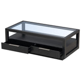 U-Can modern wooden coffee table with 2 drawers and minimalist display coffee table with transparent tempered glass - V.I.P Digital Presence