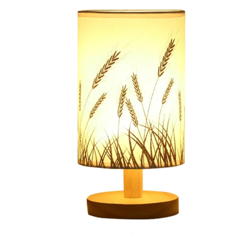 Linen Table Lamp LED Linen Night Lamp w/Warm White Light Linen Nightstand Lamp USB Powered Wooden Beside Lamp - V.I.P Digital Presence