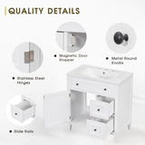 30" Bathroom Vanity with Sink Top, Bathroom Vanity Cabinet with Door and Two Drawers, Solid Wood Frame, One Package, White - V.I.P Digital Presence