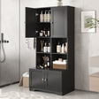 Bathroom storage cabinet, 4-door independent cabinet, adjustable shelf, open multi-layer shelf, black - V.I.P Digital Presence