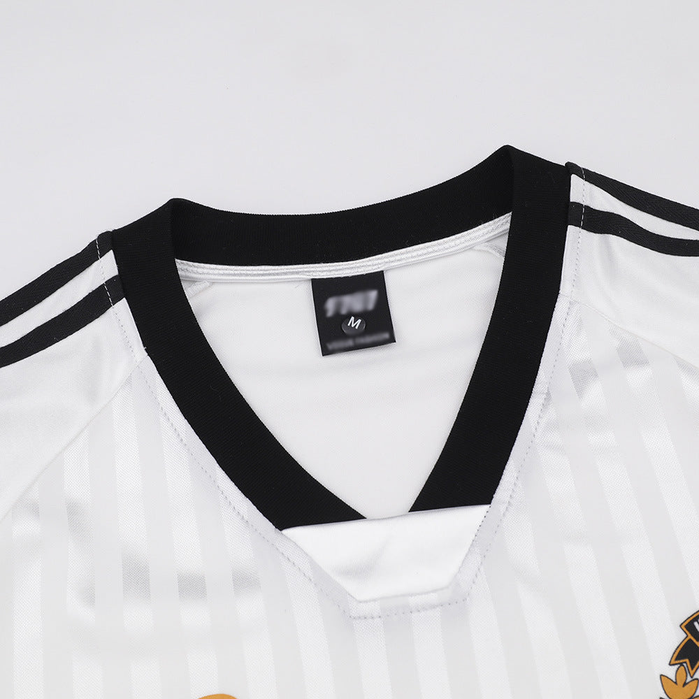 Vertical Stripe Letter Print Sports Jersey Men's Summer American Street Casual Loose Color Block Short Sleeve T-Shirt Top - V.I.P Digital Presence