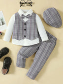 Hat, Long Sleeve Shirt, Plaid Vest and Pants 4-Piece Set - V.I.P Digital Presence
