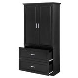 Tall Bathroom Storage Cabinet, Cabinet with Two Doors and Drawers, Adjustable Shelf, MDF Board, Black - V.I.P Digital Presence