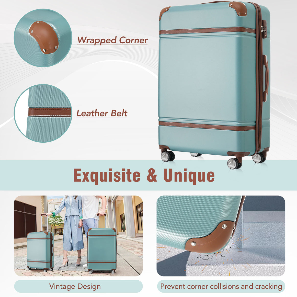 Hardshell Luggage Sets 3 Pieces 20"+28" Luggages and Cosmetic Case Spinner Suitcase with TSA Lock Lightweight,Green - V.I.P Digital Presence