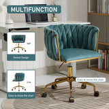 Accent Chair Makeup Chair with Hand Woven Backrest, Modern 360° Swivel Home Office Desk Chair for Study (GREEN) - V.I.P Digital Presence
