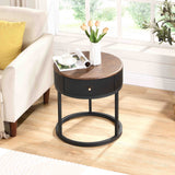 Round Nightstand with Drawer, 19.68 Inch Wood End Table with Storage, Small Table or Living Room, Bedroom and Small Spaces - V.I.P Digital Presence