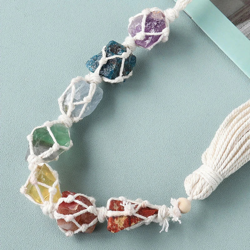 Natural Crystal Seven Color Gemstone Gypsum Rod DIY Wearing Mesh Bag Hanging Decoration Yellow Purple Crystal Car Hanging - V.I.P Digital Presence