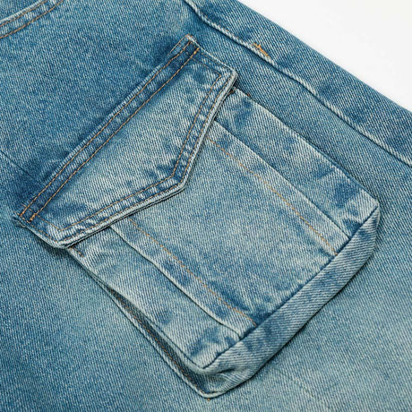 American High Street Vintage Washed Multi-Pocket Workwear Jeans Loose A-Line Wide Leg Long Pants for Men - V.I.P Digital Presence