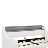 Twin Size Daybed with Drawers, Upholstered Daybed with Charging Station and LED Lights, White - V.I.P Digital Presence