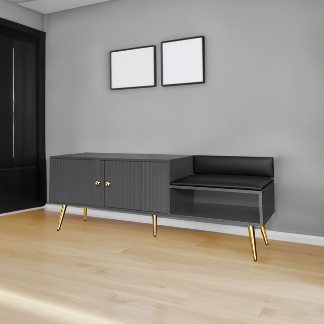 Modern Shoe Storage Bench with Hidden Storage and Upholstered Cushions for Bedside, Living Room and Entryway (Gray) - V.I.P Digital Presence