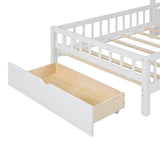 Twin Size House Bed with Upholstered Sofa, House Bed with Charging Station, Wireless Charging, Shelves and Two Drawers, White - V.I.P Digital Presence