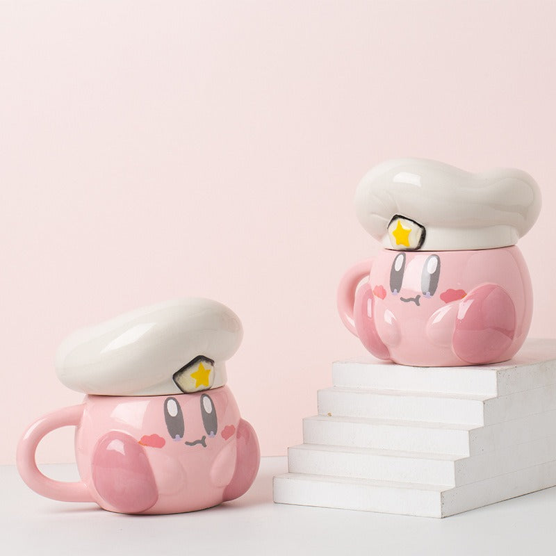 Madou Cute Pink Cartoon Chef Star Mug Cabbie Chef Hat Star Ceramic Cup Cartoon Navy Hat Star Coffee Mug With Lid Ceramic Mugs - V.I.P Digital Presence