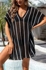 Angel Wings Openwork V-Neck Short Sleeve Cover Up - V.I.P Digital Presence