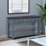 Retro Design Console Table with Two Open Shelves, Pine Solid Wood Frame and Legs for Living Room (Antique Navy+Espresso) - V.I.P Digital Presence