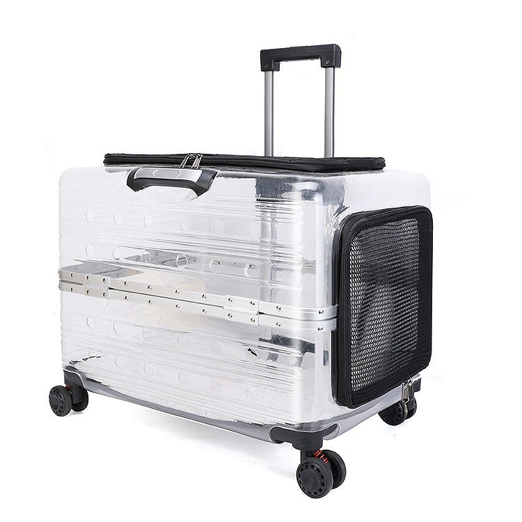 Rolling Pet Travel Trolley with Wheel, Transparent Capsule, Pink, Green, Puppies, Dogs, Cat Carriers Bag, 5-20Kg - V.I.P Digital Presence
