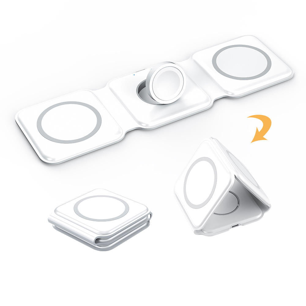 Cargador inalámbrico magnético plegable tres en uno Magsafe de 15 W con carga rápida para Apple Headset Watch
