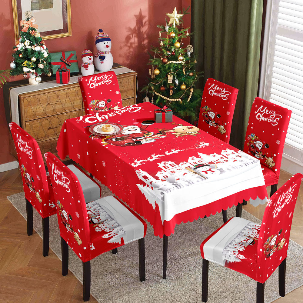 Christmas tablecloth, holiday decoration, elastic chair cover, household dining table, waterproof and dustproof tablecloth, fabric decorative tablecloth - V.I.P Digital Presence