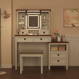 46.5-inch dressing table with adjustable LED lighting mirror and charging station, equipped with soft cushioned stool - V.I.P Digital Presence