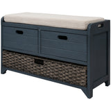 TREXM Storage Bench with Removable Basket and 2 Drawers, Fully Assembled Shoe Bench with Removable Cushion (Navy) - V.I.P Digital Presence