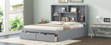 Queen Size Platform Bed with Storage Headboard and 2 Drawers, Gray - V.I.P Digital Presence