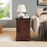 Farmhouse tea table bedside table rectangular farmhouse tea table with barn door and adjustable storage rack OAK - V.I.P Digital Presence