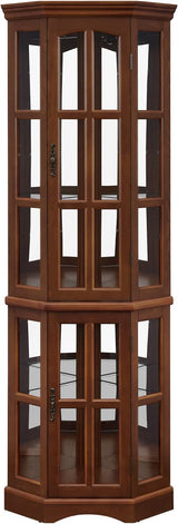 Corner Curio Cabinet with 5 Shelves and Lighting System, Walnut(E26 light bulb not included) - V.I.P Digital Presence
