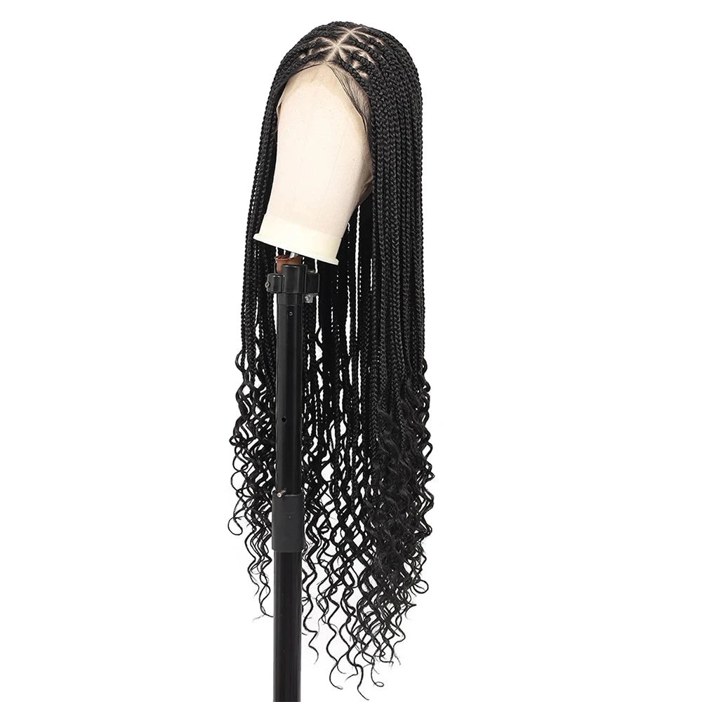 Triangle Knotless Braided Wigs 36Inch Bohemian Curly Braided Lace Front Wigs Synthetic Hand Double Lace Braid Wig - V.I.P Digital Presence