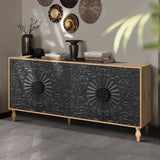 Black Carved Symmetrical Design Door And Wood Coloured Frame For TV Stand Table,Living Room ,Entryway - V.I.P Digital Presence