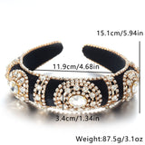 Fashionable retro golden velvet hair hoop with super sparkling color rhinestone sponge head hoop - V.I.P Digital Presence
