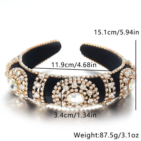 Fashionable retro golden velvet hair hoop with super sparkling color rhinestone sponge head hoop - V.I.P Digital Presence