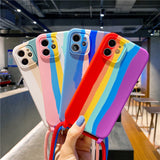 Funda para teléfono móvil Apple 13 Pro con cordón de silicona arcoíris, compatible con el 11 Pro, funda anticaídas con todo incluido. 