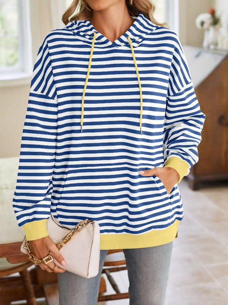 Loose casual striped hooded sweatshirt - V.I.P Digital Presence