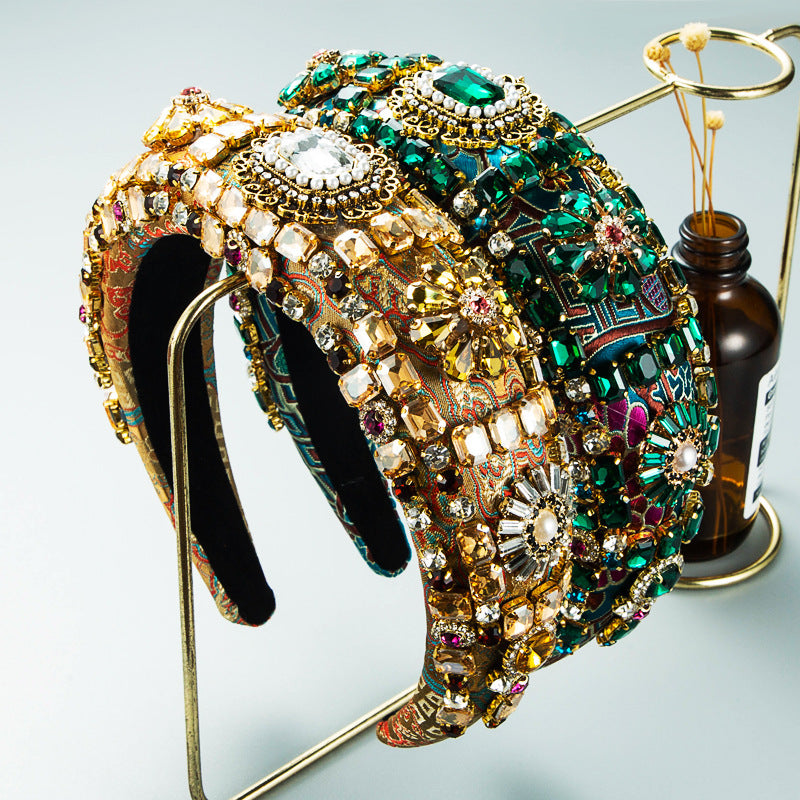 Hair Hoop Baroque Court Style Heavy Industry Full Drill Hoop Thickened Sponge Embroidery Wide-Brimmed Prom Hair Accessories - V.I.P Digital Presence